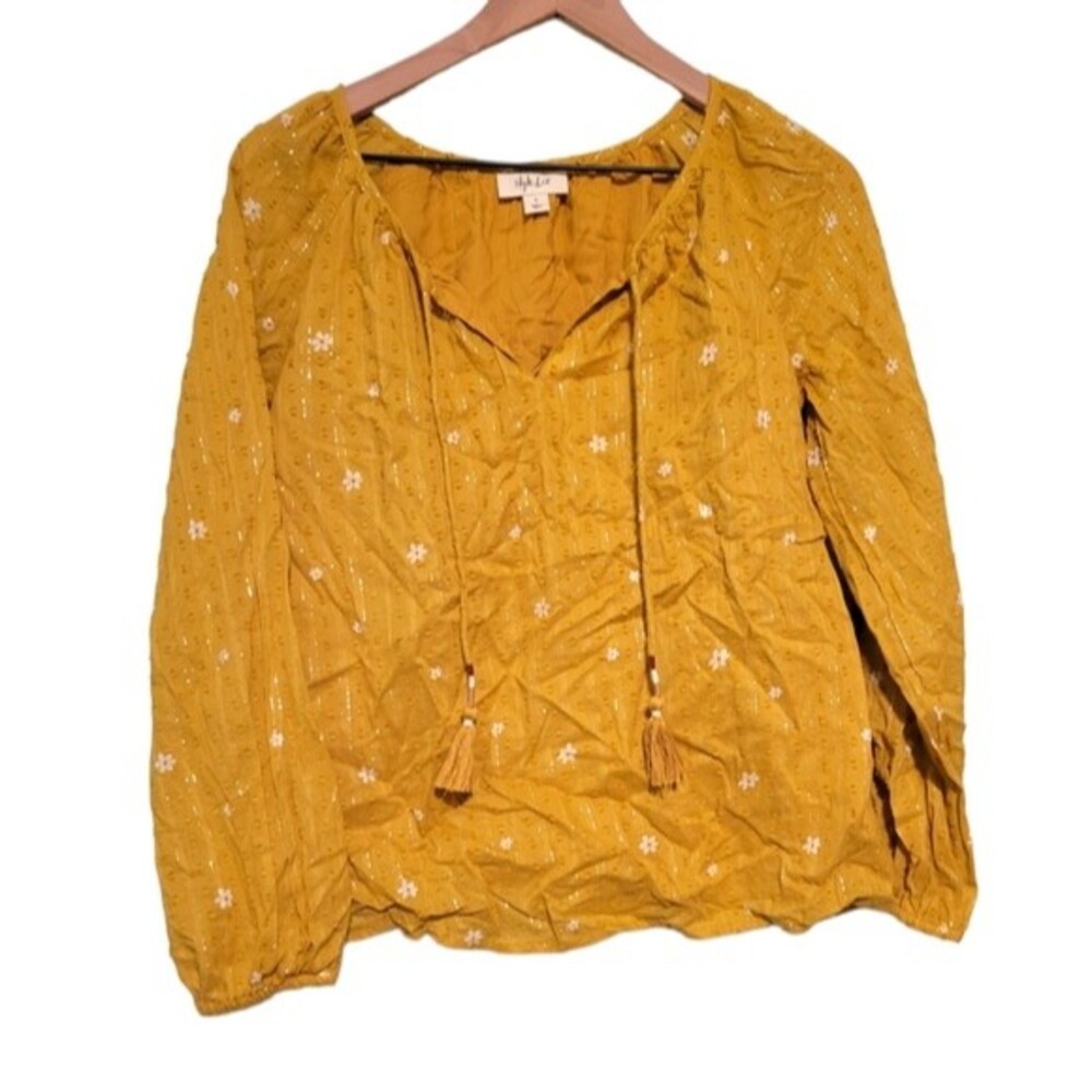 Style & Co Mustard Yellow Peasant Boho Top Size Small